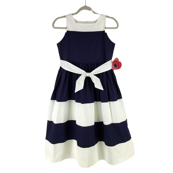 Hartstrings Girl Linen Blend Sundress Maxi Dress sz 12 Bow Nautical Stripe NEW